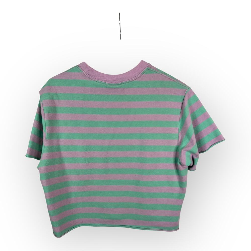 Teddy Fresh Womens size Medium Fat Striped Cropped Crewneck T Shirt - Picture 2 of 7
